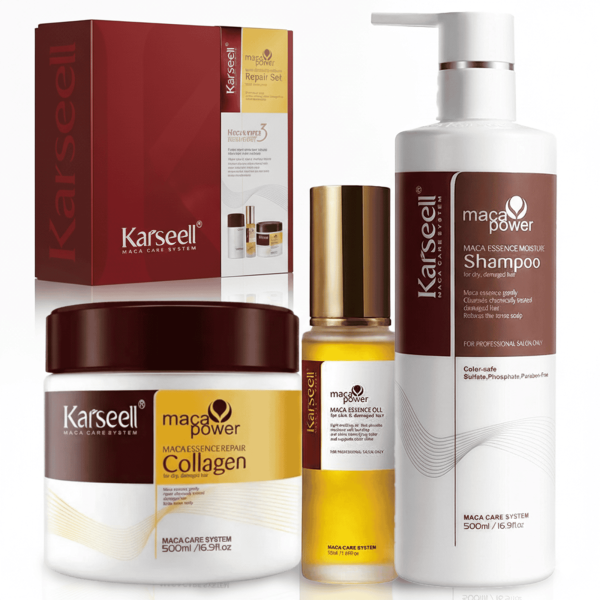 Karseell® Pack Trío Esencial – Champú (500ml) + Mascarilla (500ml) + Sérum Aceite de Argán (50ml)